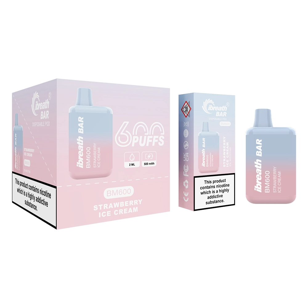 R and M Ibreath Bar Bm 600puffs UK Europe Original OEM Logo Best Selling 2% Disposable Vape with Tpd