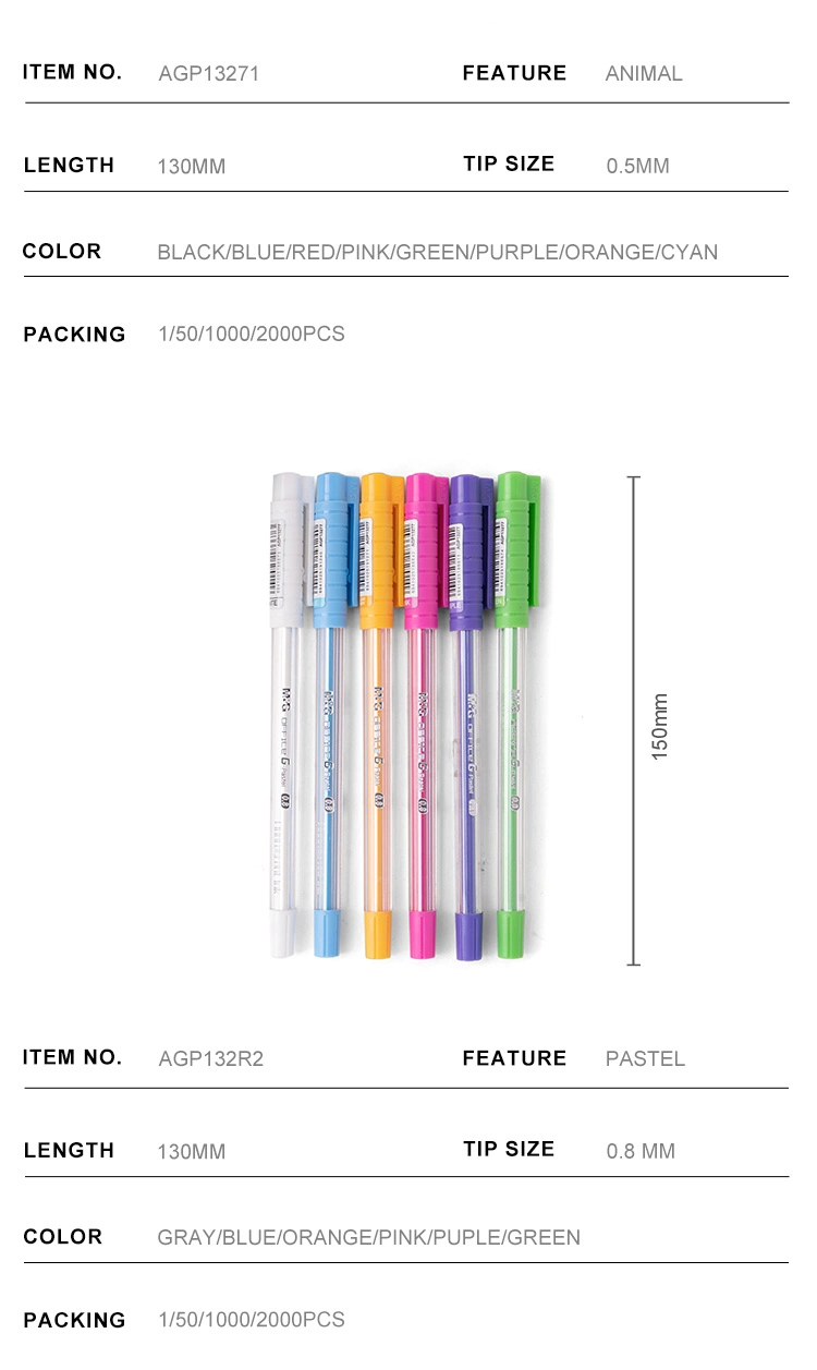 M&G Best Selling 0.5mm Black/Blue/Sky Blue/Red/Pink/Orange/Green/Purple Plastic Economic Stick Gel Pen