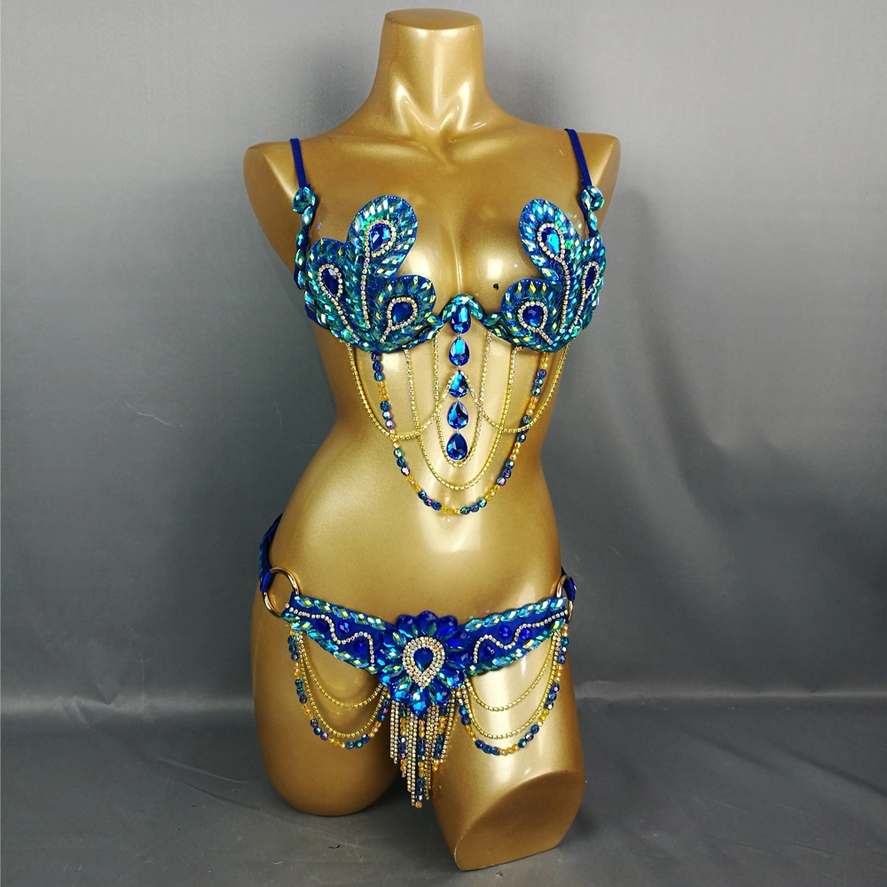 Hot Selling Sexy Samba Rio Carnival Costume New Belly Dance Costume with Feather Head Piece Rave Outfit