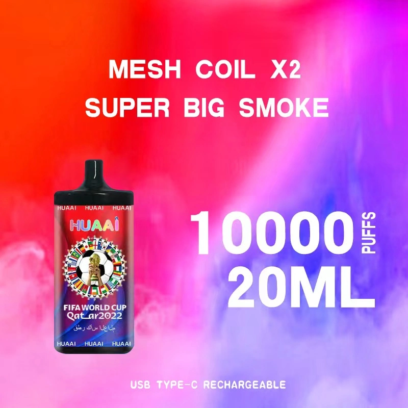 Mesh Coil*2 Super Big Smoke Complex Fruit Flavor 10000 Puffs 20ml Capacity 2% Salt Nicotine Rechargeable Disposable Vape