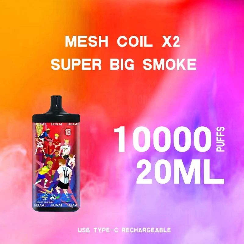 Mesh Coil*2 Super Big Smoke Complex Fruit Flavor 10000 Puffs 20ml Capacity 2% Salt Nicotine Rechargeable Disposable Vape