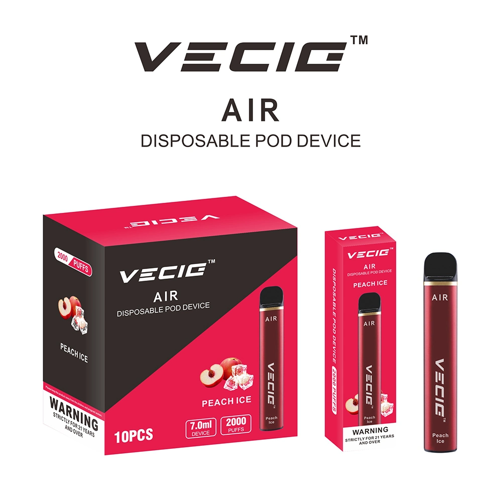 UK Market Best Popular Disposable Vape Vecig Air 2000puff Grade a Battery Vaporizer Pod Vape Pen Electronic Cigarette