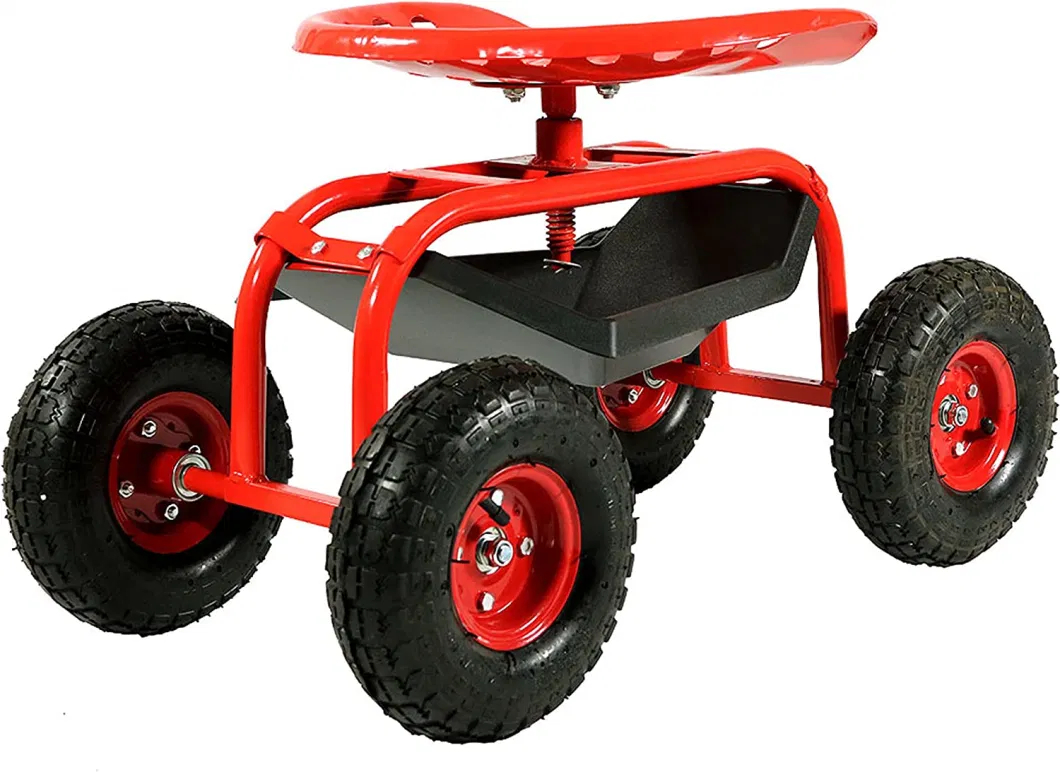 Tool Tray Garden Cart with 360-Degree Swivel Seat and Wheels