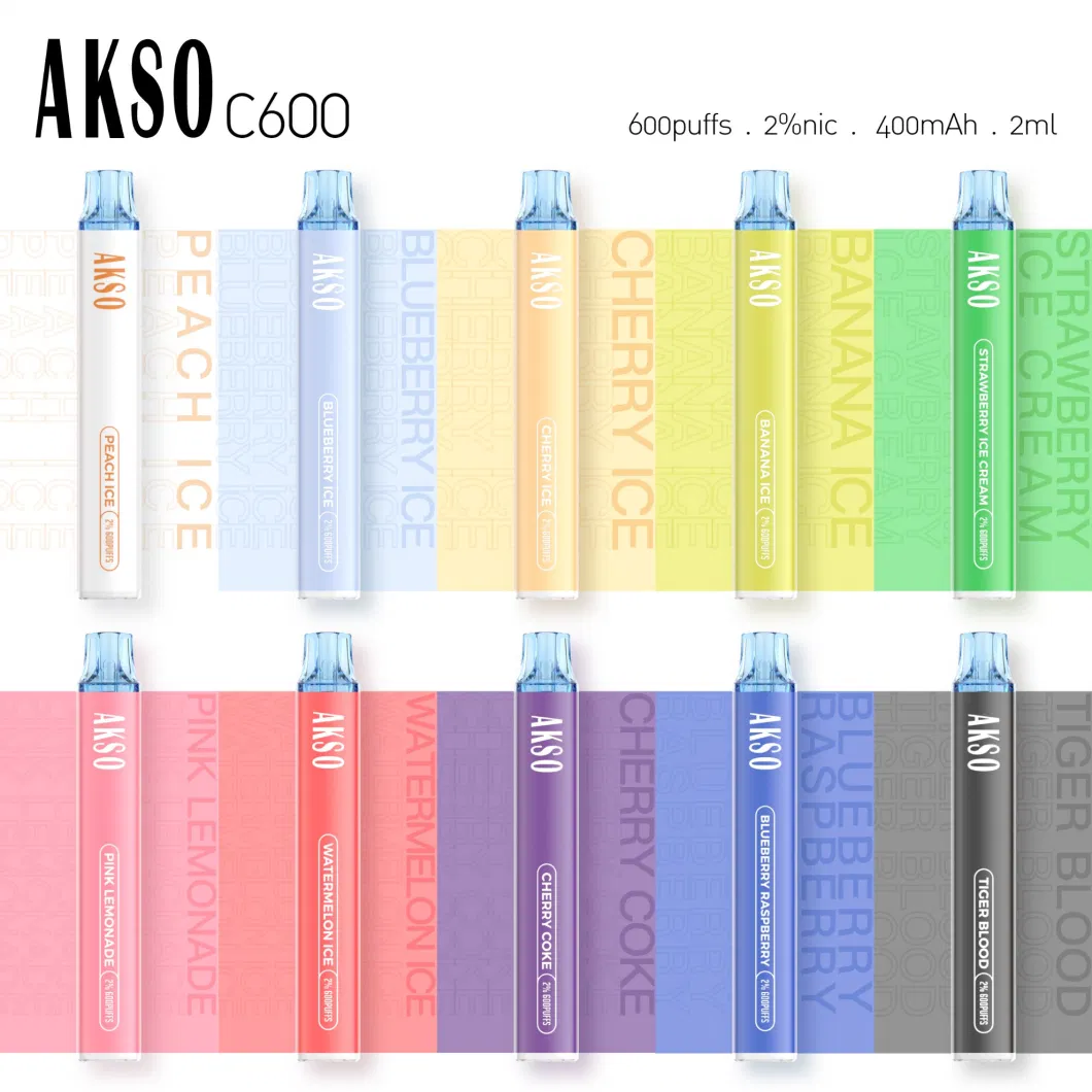 UK Germany Top Best Selling Akso 600 Puffs 2ml E Cigarettes 2% Nicotine Wholesale I Vape Disposable Vape