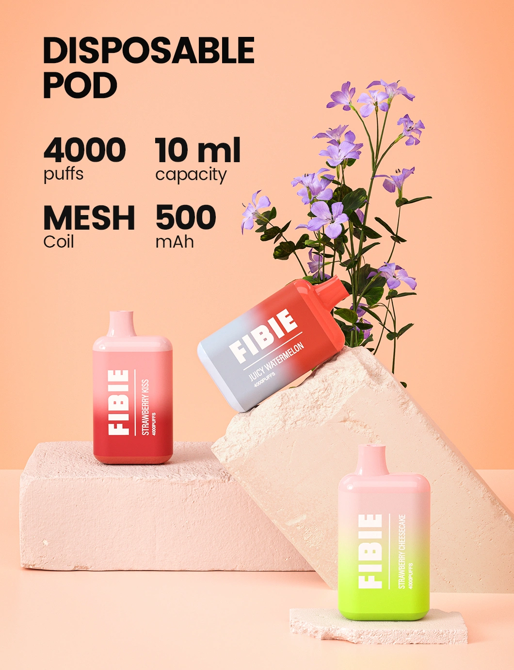 Fibie Wholesale Rechargeable Puff Bar Fast Delivery CE RoHS FCC 5% Nic Salt Lost Mesh Coil Fruit Taste 4000 Puff Mary Disposable Vape