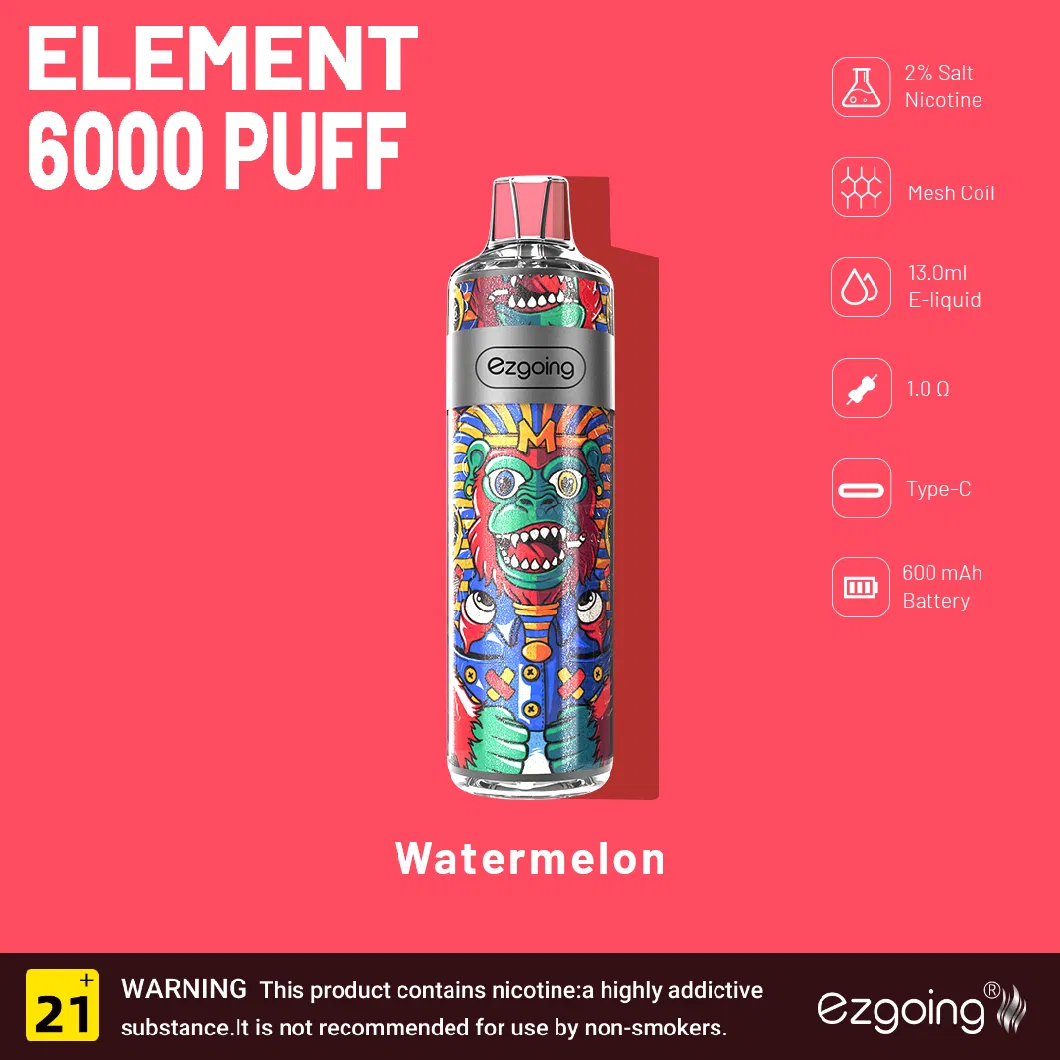 Ezgoing Element 6000puff Elf B Ar Mesh Coil Disposable Vape Box 0% 2% 5% Nicotine 600mAh Battery Cigarette