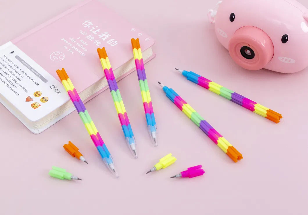 Free Sharpening Pencil Building Block Rainbow Beautiful Colorful Students Bullet Pen