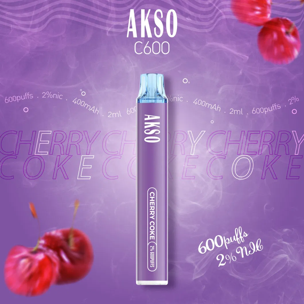 UK Germany Top Best Selling Akso 600 Puffs 2ml E Cigarettes 2% Nicotine Wholesale I Vape Disposable Vape