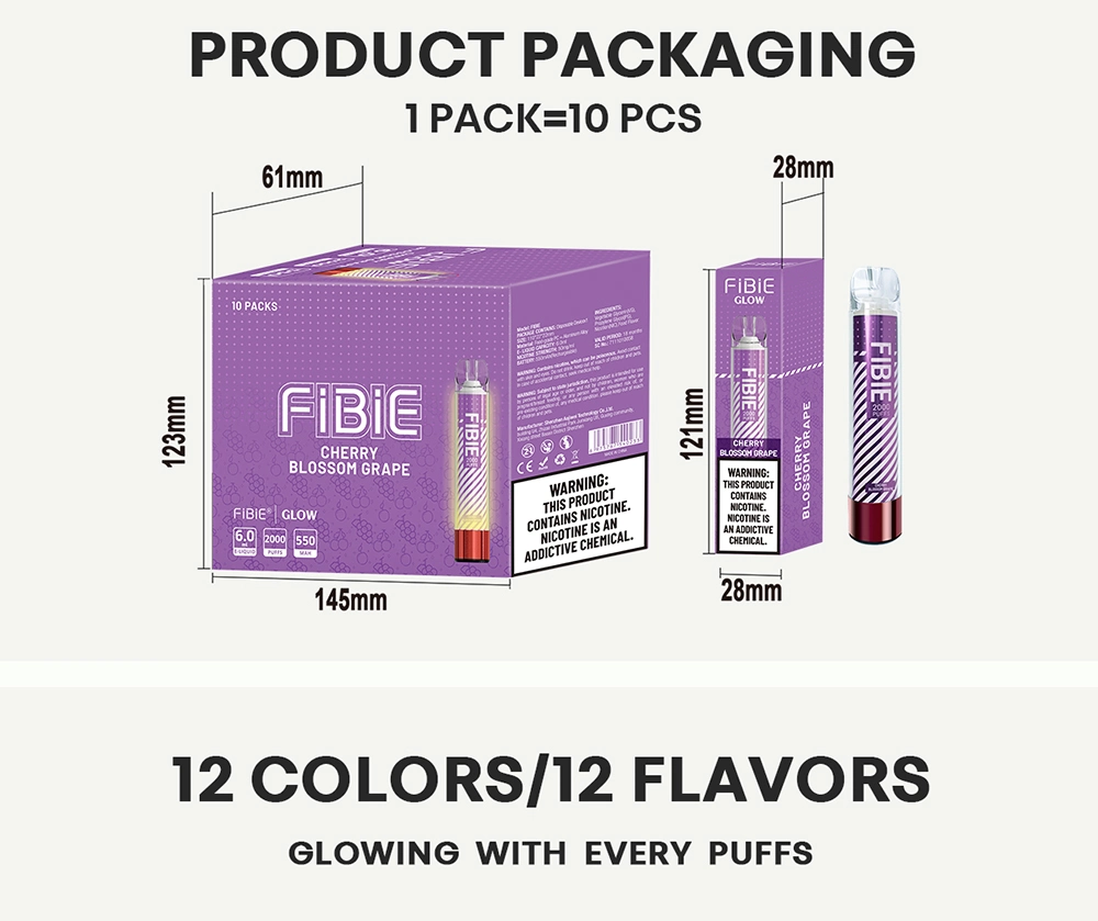 Fibie Glow 2000 Puffs Disposable Vaporizer Wholesale E Cigarette Crystal Lost Elf Mary Bars Vape Online E Shisha Flavor Hookah