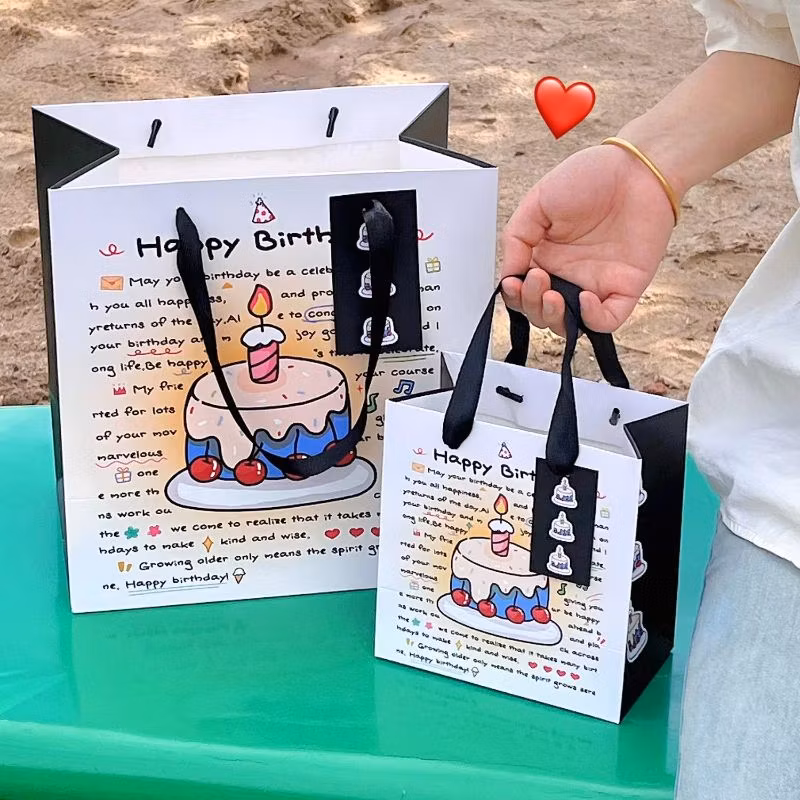 Ins Birthday Cake Gift Bag Large Gift Bag Paper Bag with Thick White Card Storage Bag with Card