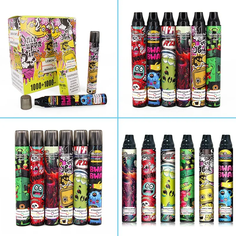 Monster Dual Dual Flavors Vape Pen 1000+1000puffs Disposable Vape 3+3ml Vape Juice Factroy Supply 10 Flavors Available