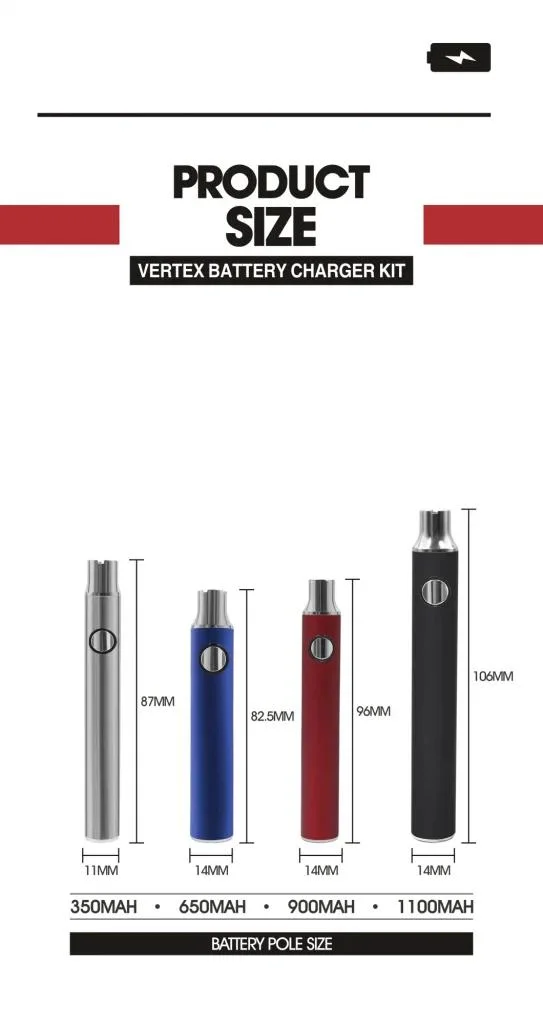 Vertex 510 Battery Custom Logo Variable Voltage Preheat Vape Pen 350mAh Battery