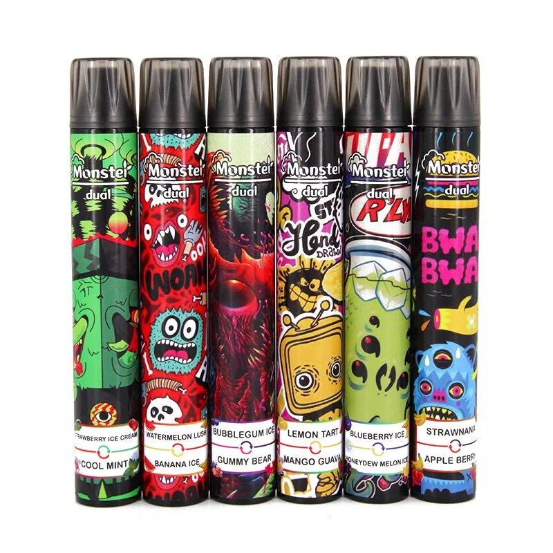 Monster Dual Dual Flavors Vape Pen 1000+1000puffs Disposable Vape 3+3ml Vape Juice Factroy Supply 10 Flavors Available