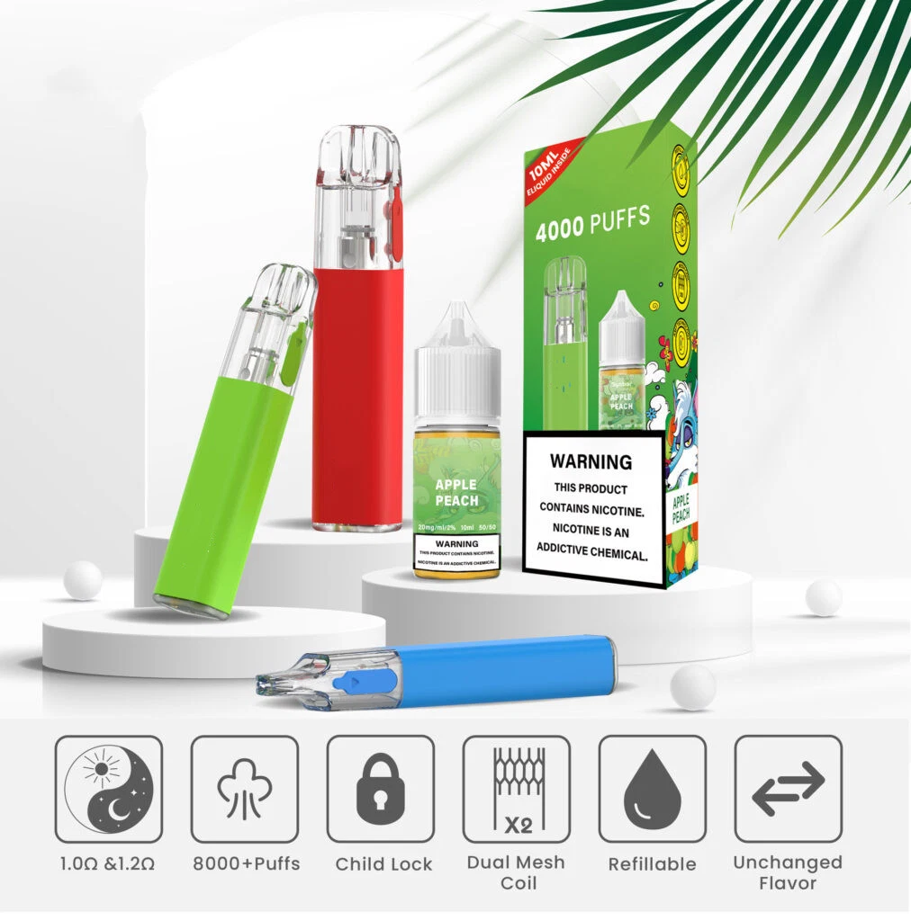 Shenzhen E Cigarette Empty 4000 Puffs OEM Vaporizer 2ml Refillable Pod Vape System Rechargeable Vape Kits 2.0mi Refillable Pod System