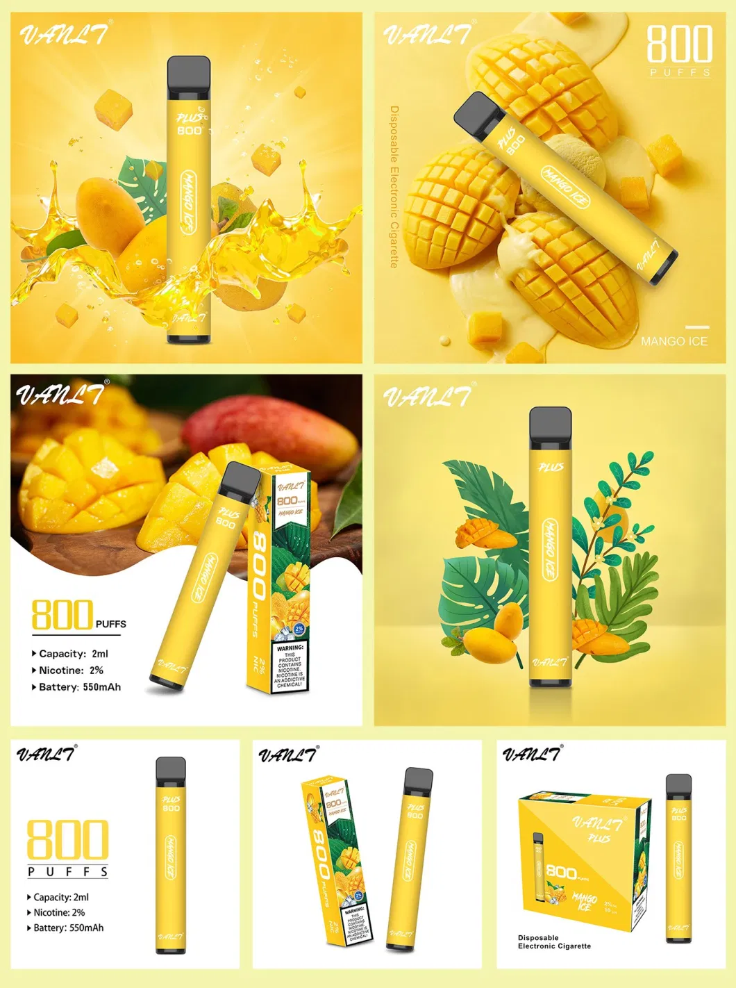 Disposable Vape Elf E Shisha Bar Vanlt Plus Joy Stick Elfbar Electronic Cigarette Mango Ice Flavored Ecig