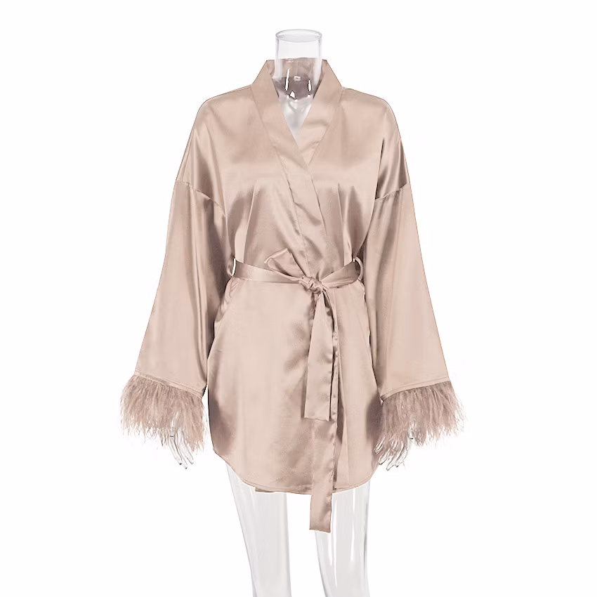 Women Short Bridesmaid Feather Robe