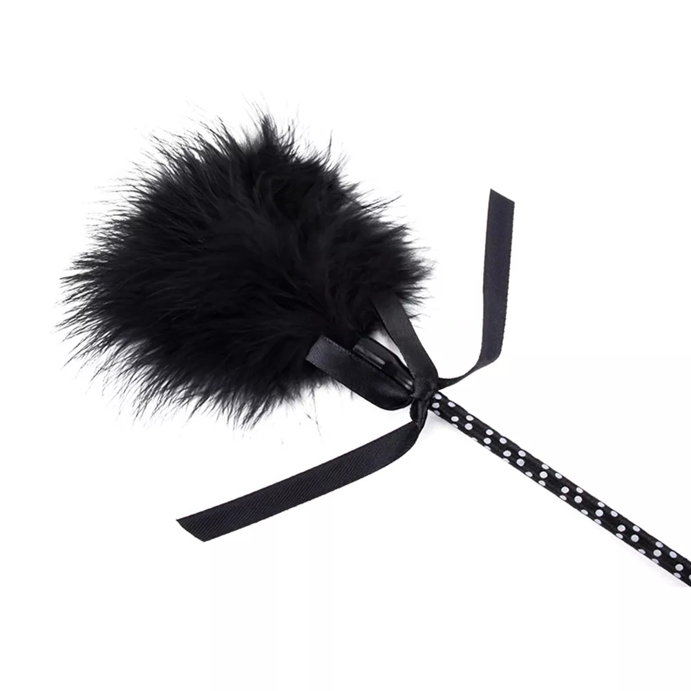 Flirt Tickler Erotic Feather with Fetish Punish Leather Spank Whip Nipple Labia Seduction Tickler Stimulate Feather Stick