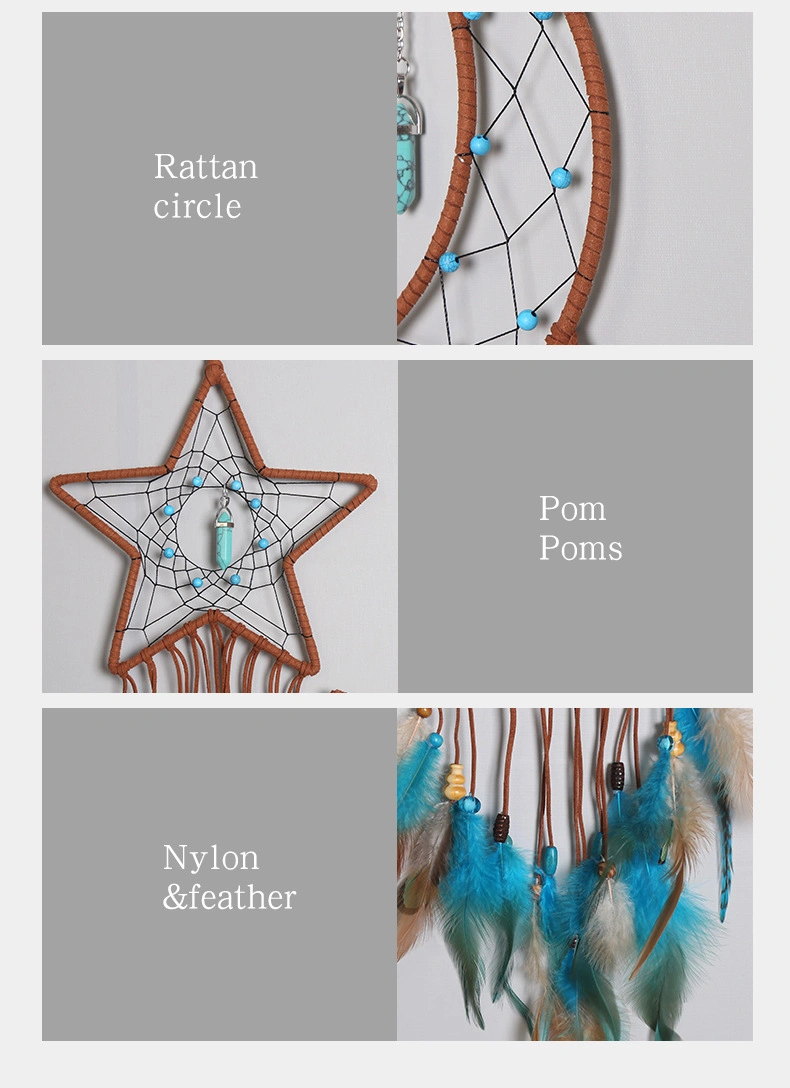 Retro Star Moon Design Dream Catcher Feather Wall Decoration