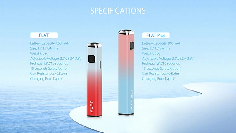 Yocan Flat Series Preheat Battery 350mAh 400mAh 650mAh 900mAh Adjustable Voltage Fit for 510 Thread Cartridge Vaporizer Pen