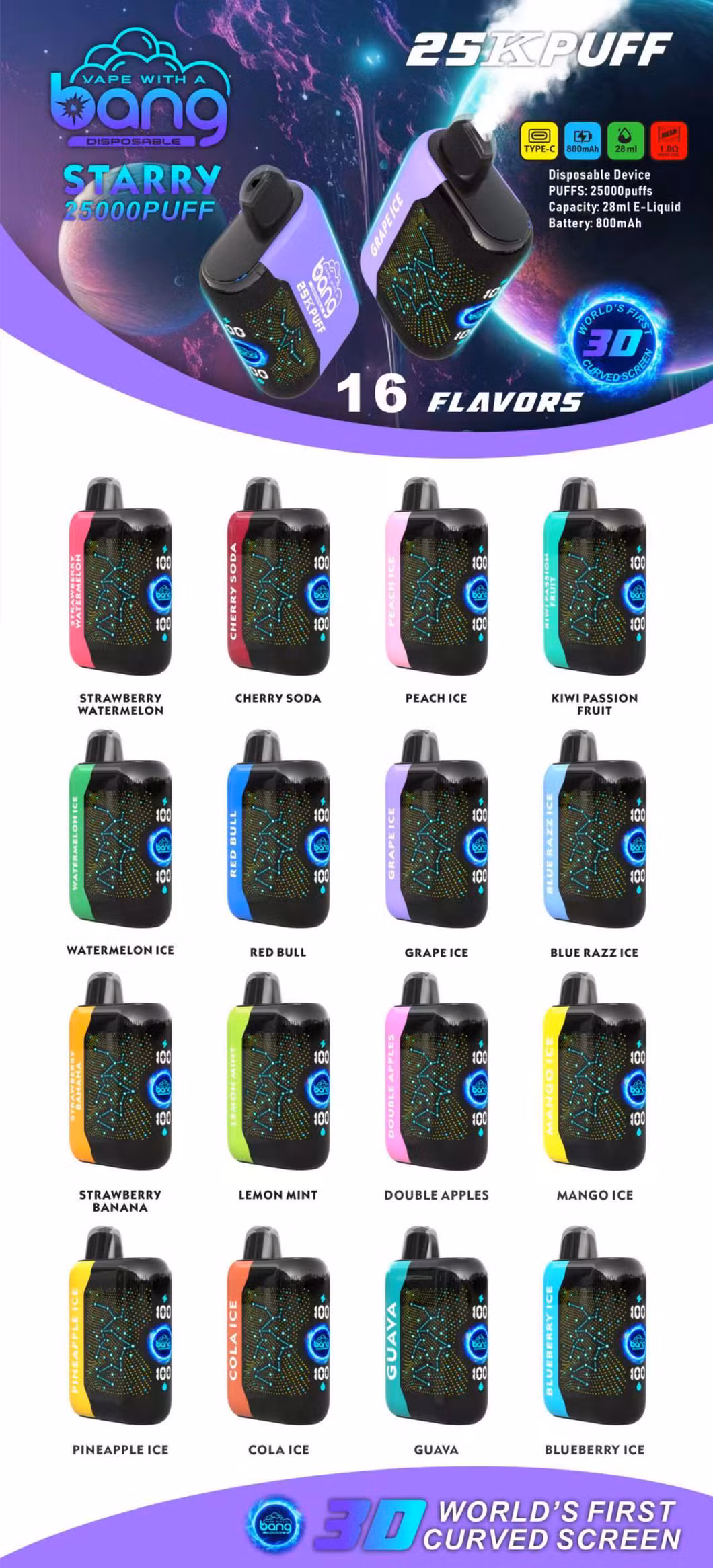Factory Price Wholesale Screen Power Adjustable Full Color Screen Display Vaping in Bar Disposable Vapes
