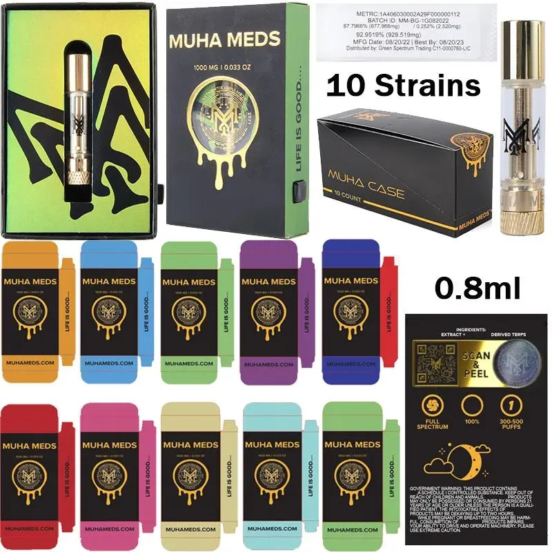 Muha Meds Carts Live Resin 510 Thread Empty Vape Cartridges Packaging Thick Oil Atomizers 1.0ml Cart Wax DAB Glass Tank Ceramic Coil