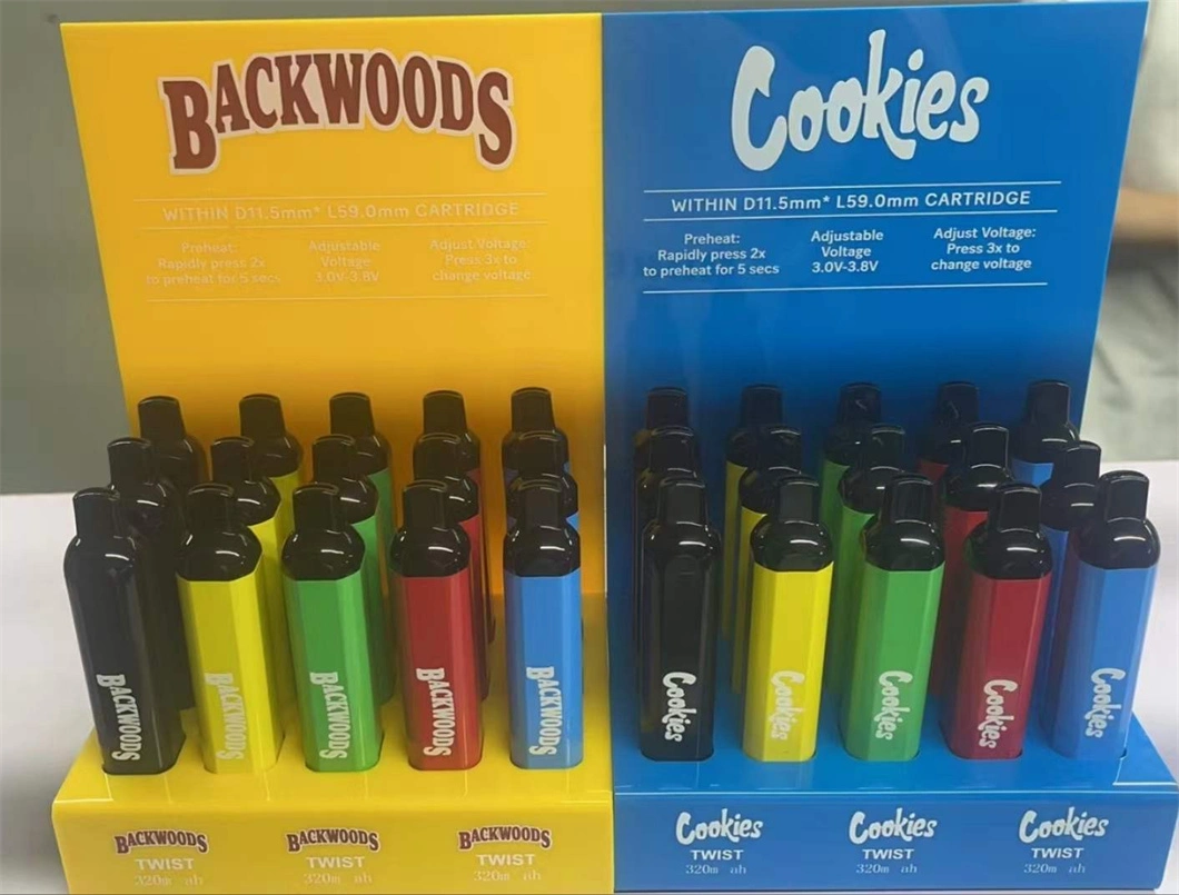 Wholesale 510 Thread Cookies Twist Backwoods Brass Kunckle 650mAh Display Dabwoods Mad Labs Packman Runtz Packwoods Muha Med Vape Pen Cart Box Cartridge Battery