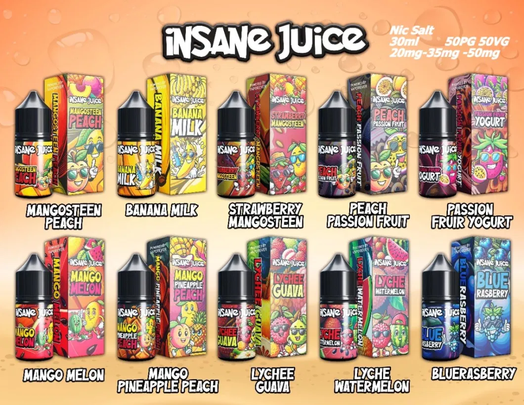 Throat Hit Kick Additive Peach Passion Fruit Flavor by Insane Juice Nicotine Salt E Juice E-Liquid Vape Vaping Nic Salt Juice for Vape Pod Electronic Cigarettes