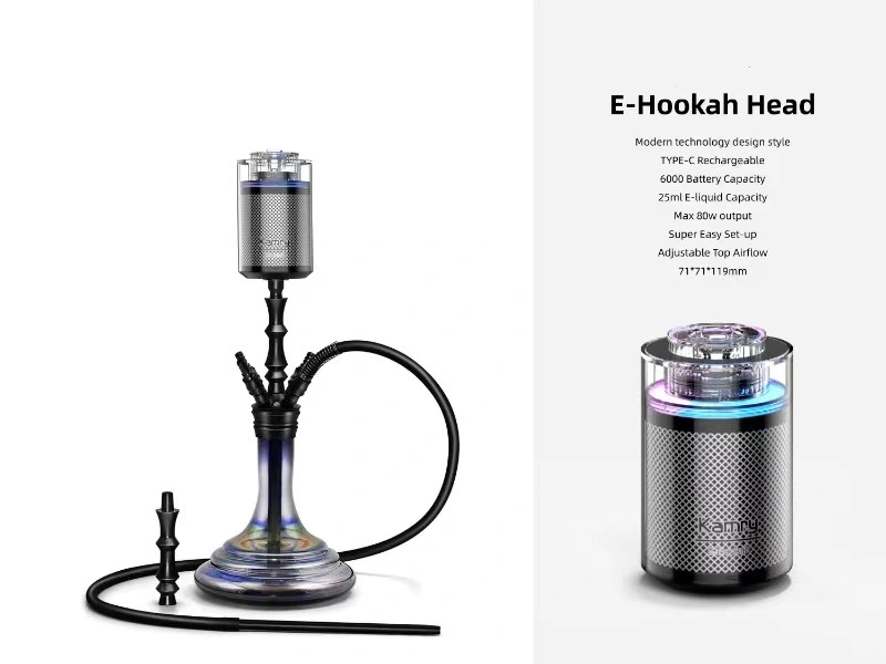 Kamry E-Hookah Head 100W E Hookah E Cigarette 25ml Refillable Tank No Leaking No Burnt E-Head Eshisha Vaping Device 6000 Battery Capacity
