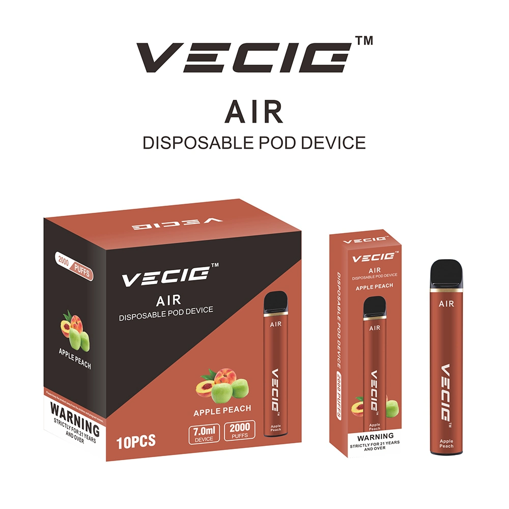 UK Market Best Popular Disposable Vape Vecig Air 2000puff Grade a Battery Vaporizer Pod Vape Pen Electronic Cigarette