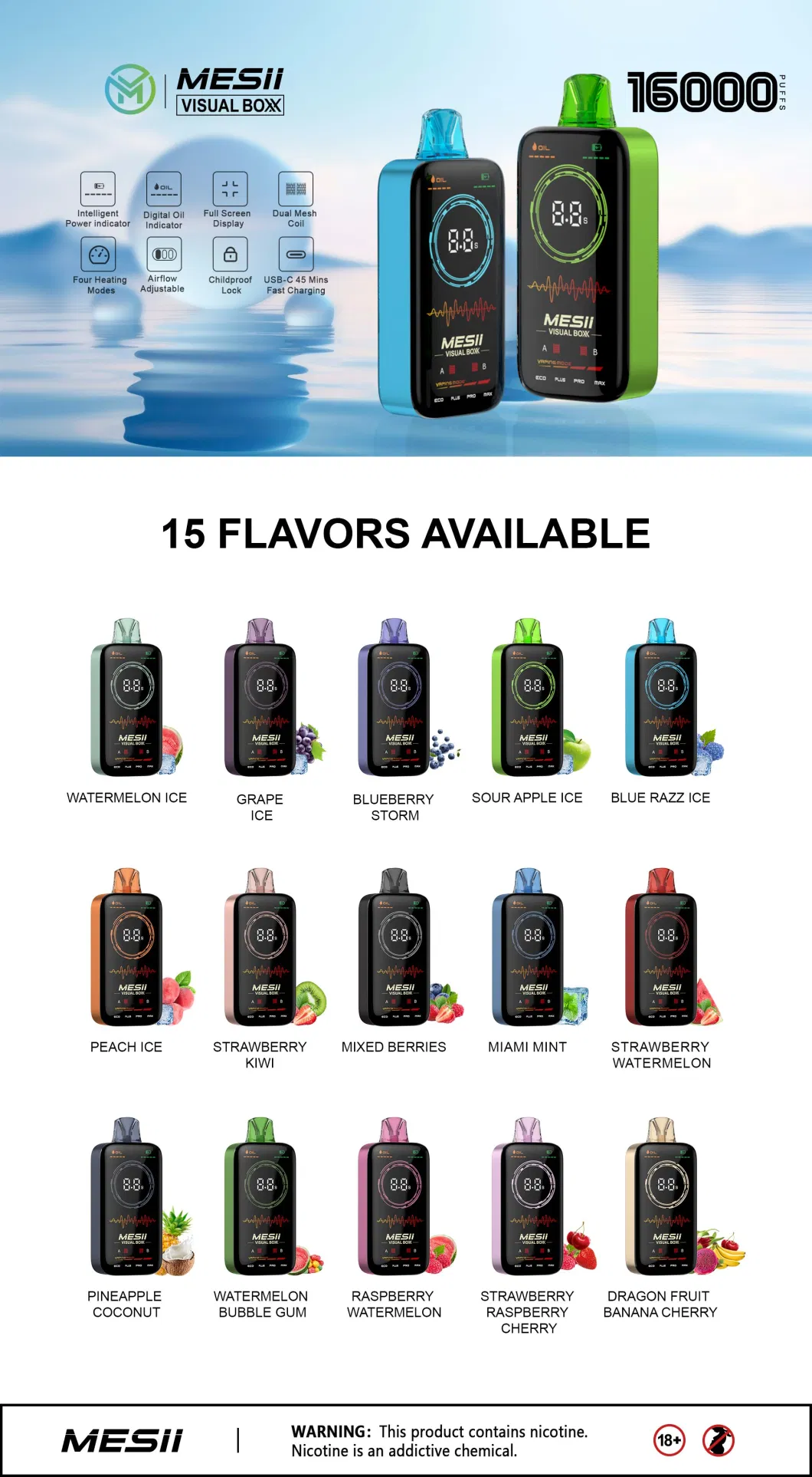 Custom Disposable Wholesale E Vape Pen 60 Flavors Puff Plus 6000 8000 10000 12000 15000 16000 18000 Electronic Cigarette Bar Mesii Visual Boxx Puffs Vape