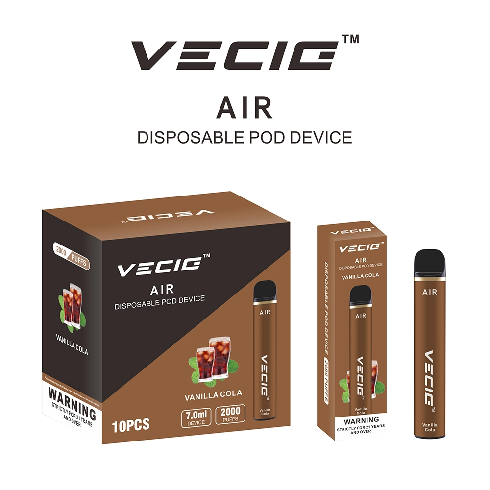 UK Market Best Popular Disposable Vape Vecig Air 2000puff Grade a Battery Vaporizer Pod Vape Pen Electronic Cigarette