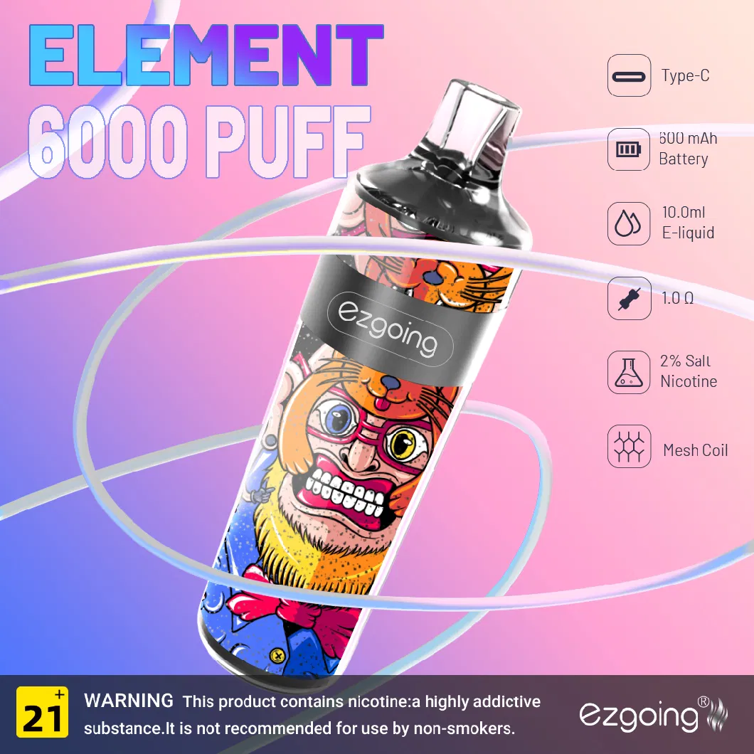 Ezgoing Element 6000puff Elf B Ar Mesh Coil Disposable Vape Box 0% 2% 5% Nicotine 600mAh Battery Cigarette