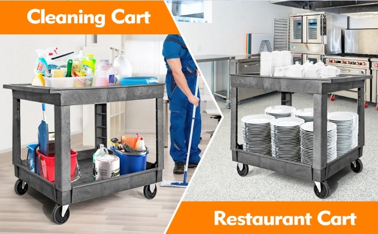 Plastic 2-Tier Utility Casters Office Cleaning Heavy Duty Hotel Food Carts