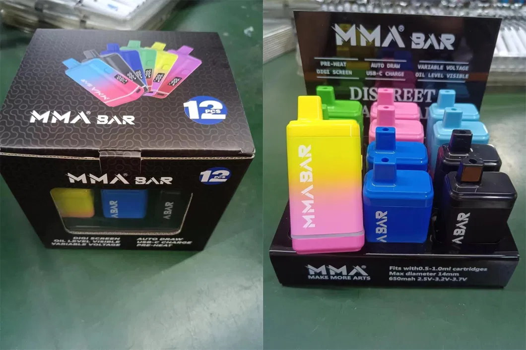 MMA E-Cig 510 Battery Discreet Vaporizer Battery Digital Box Preheat Button Vape Pen Battery Wholesale