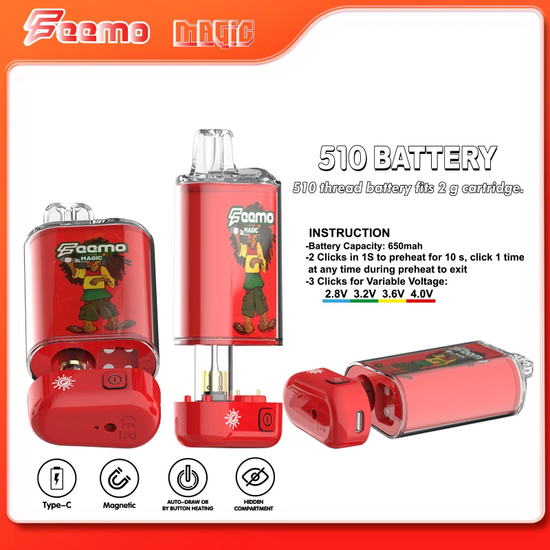 USA Wholesale Market Feemo Custom Logo Packaging 2ml Cartridge Atomizer Pod 510 Thread Rechargeable Battery Disposable Vape Mod for Thick Oil Vaping Kits 12000