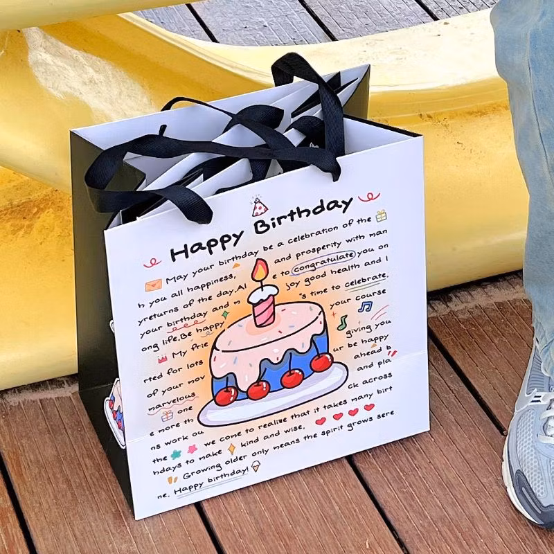 Ins Birthday Cake Gift Bag Large Gift Bag Paper Bag with Thick White Card Storage Bag with Card