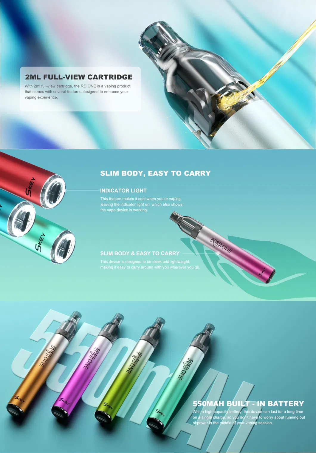 EU UK Tpd Wholesale Skey Rd One Rechargeable Refillable 2ml Empty Disposable Vape Pen Vs Aspire R1