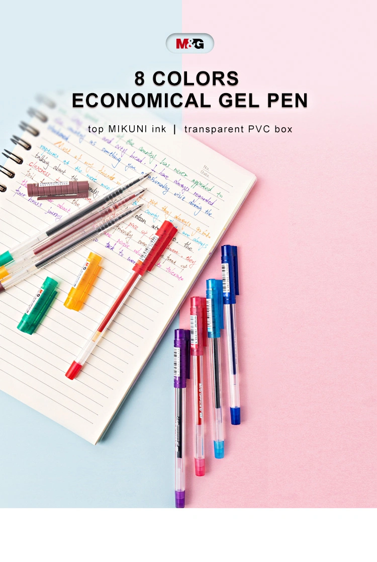 M&G Best Selling 0.5mm Black/Blue/Sky Blue/Red/Pink/Orange/Green/Purple Plastic Economic Stick Gel Pen