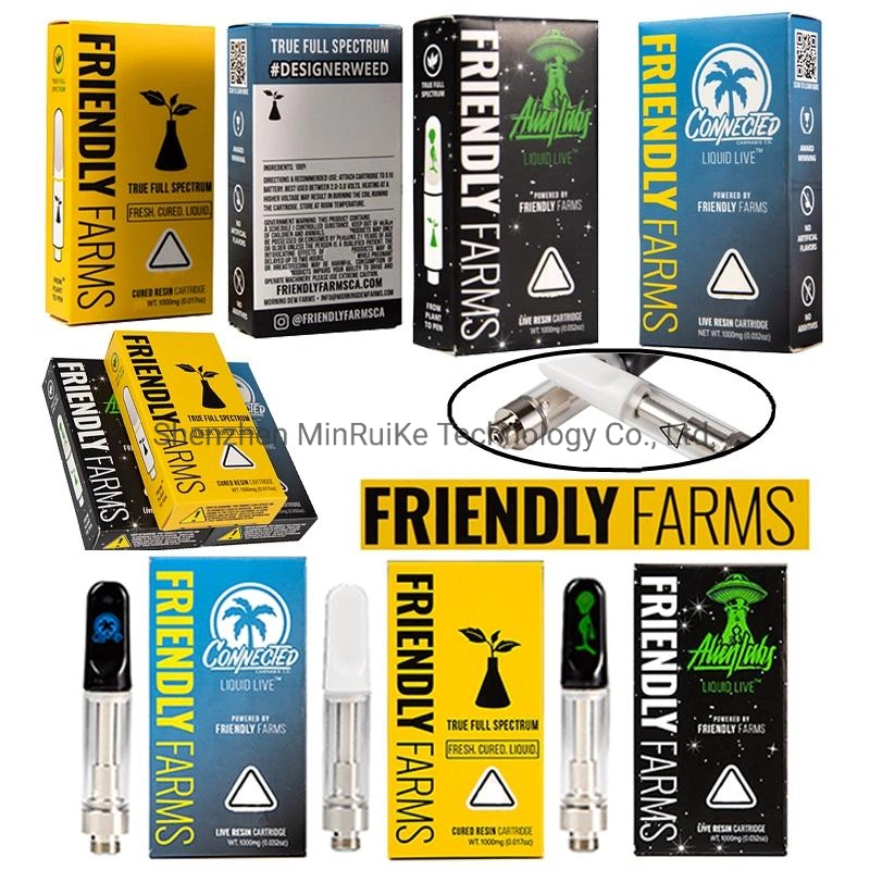 Newest Friendly Farms Vape Cartridges Packaging 0.8ml Atomizer Ceramic Coil Cartridge Glass Tank DAB Wax Atomizer 510 Thread Carts