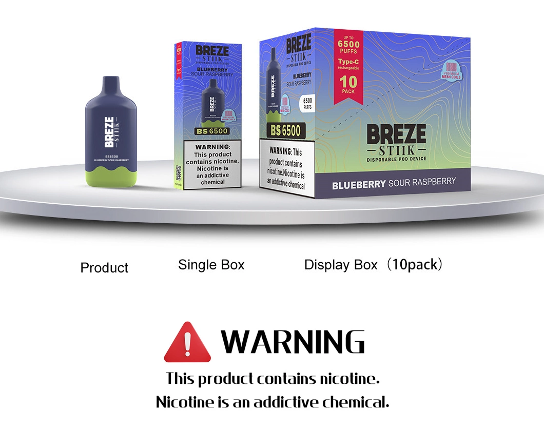 Breze Stiik BS6500 6500 Puffs Disposable Vape E Cigarette with Rechargeable 400mAh Battery 15ml Vs Puff 2500 4500 7500 8500 9500 Puffs Disposable Vape Pen