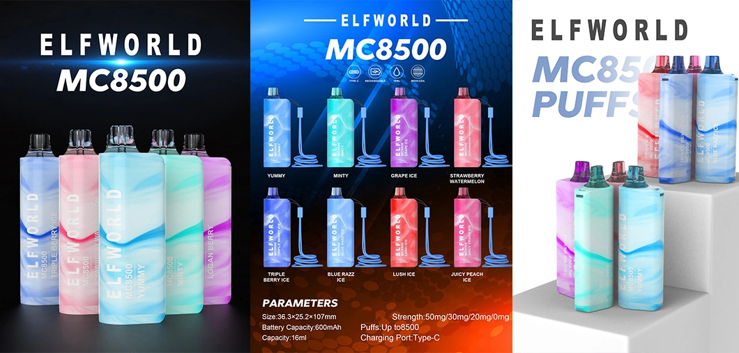 Original Elf Mo 8500 Puffs Vape Bar Vaporizer Bar Crystal Prime Vape Smoking Glass and Pipe Digital Disposable Vape Puffs 15K18K20K Cartuchos De Vapeo Vapers Bl