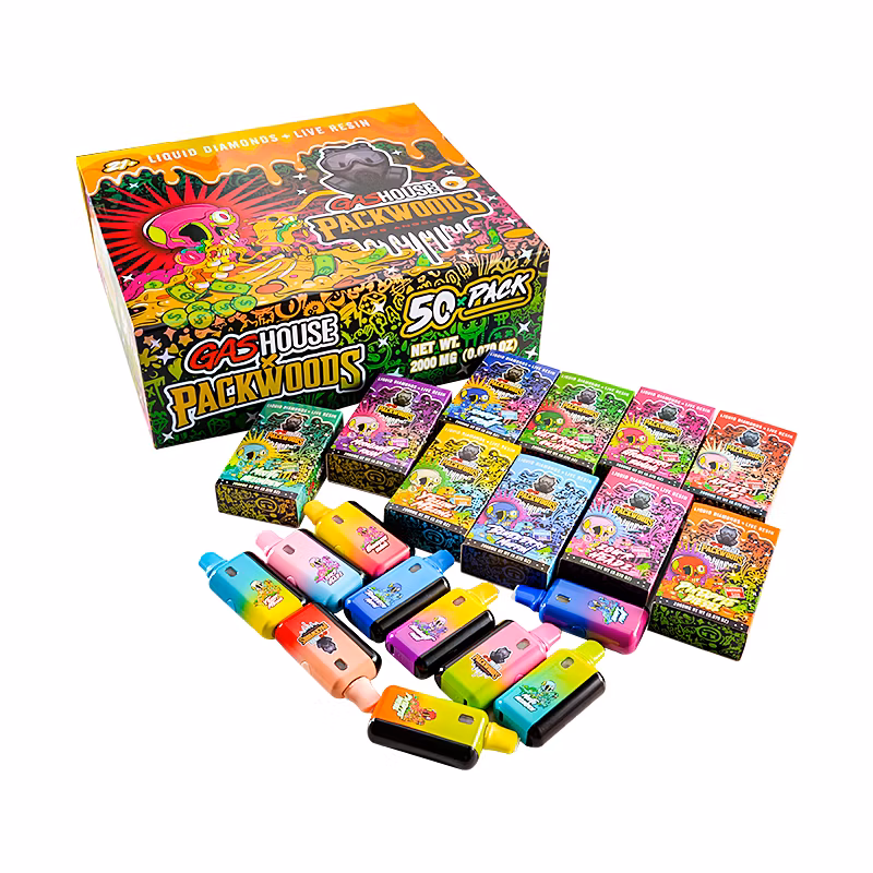 German Stock Gas House X Packwoods LED Empty 2g Disposable Vape Carts Live Resin Vapes