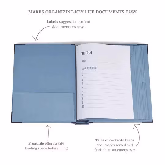 Document Organizer - in Case I Go Missing Binder Labelled Expandable Pockets for A4/Legal Sized Papers &amp; Important Documents