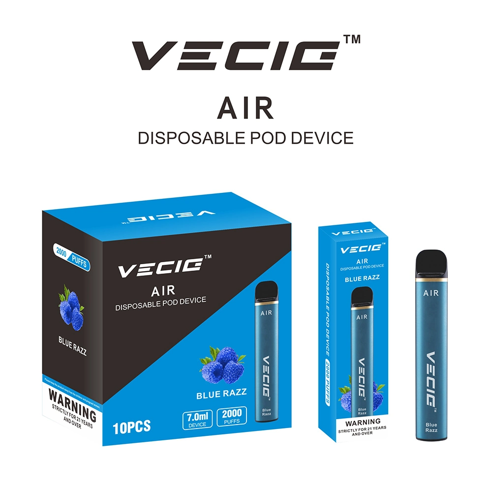 UK Market Best Popular Disposable Vape Vecig Air 2000puff Grade a Battery Vaporizer Pod Vape Pen Electronic Cigarette