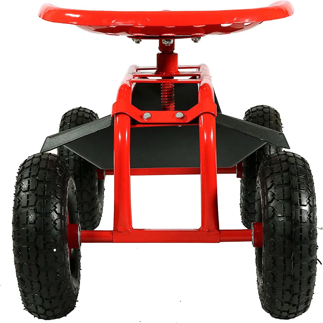 Tool Tray Garden Cart with 360-Degree Swivel Seat and Wheels