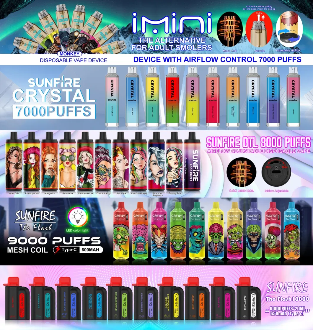 2024 Hot Seller Sunfire Moon Bar 15000 Puff Disposable Vape Wholesale Mesh Coil 20ml 0% 2% 3% 5% Rechargeable Electronic Vape Juice Strawberry Kiwi Spain CZ UK