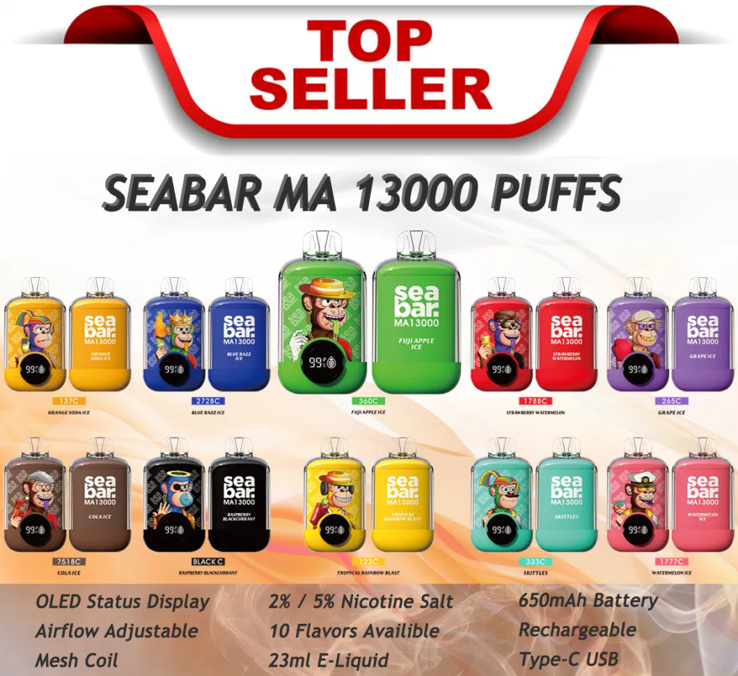 2024 USA UK Slovenia Korea Hot Selling 12000 13000 Puffs 2% 5% Nicotine Disposable Vape Airflow Adjustable 10 Flavors 22ml Electronic Cigarette Seabar Ma Vape