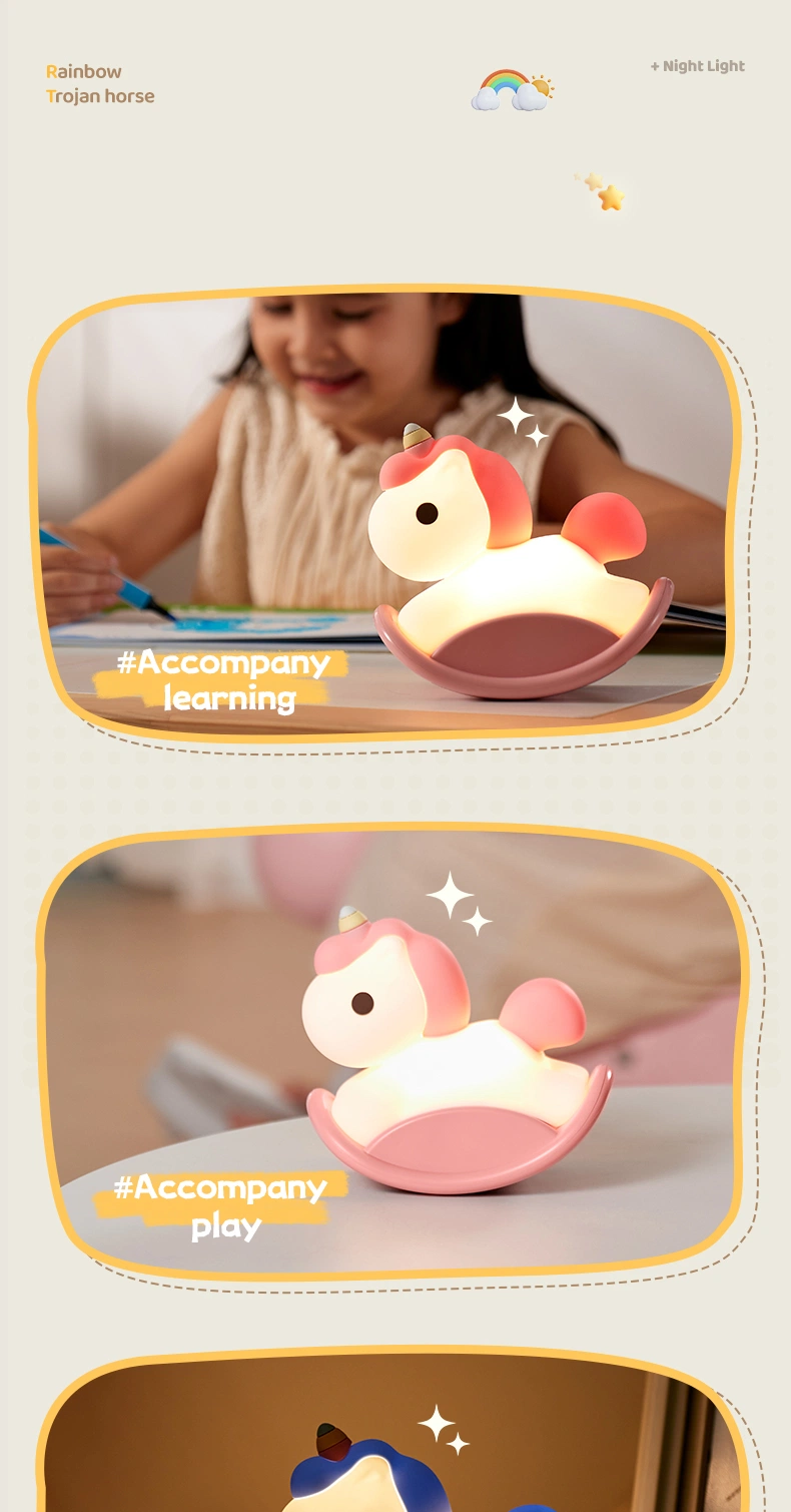 Stocks Silicone Bedside up Cute Room Nursery Rocking Horse Bed Lamp Unicorn Touch LED Night Light Kids