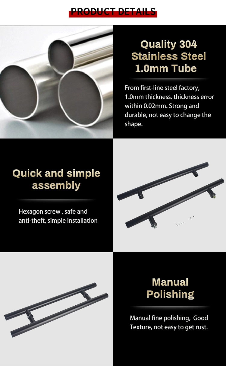 Stainless Steel H Shape Round Frameless Glass Door Hardware Ladder Mounting Pull Handle