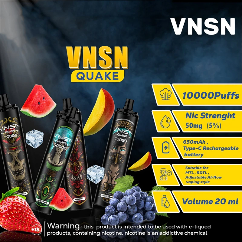 Wholesale Disposable Vape Pen Hookah Vnsn Quake 10000 Puffs 10K Adjustable Airflow Type-C Rechargeable 650mAh Wape